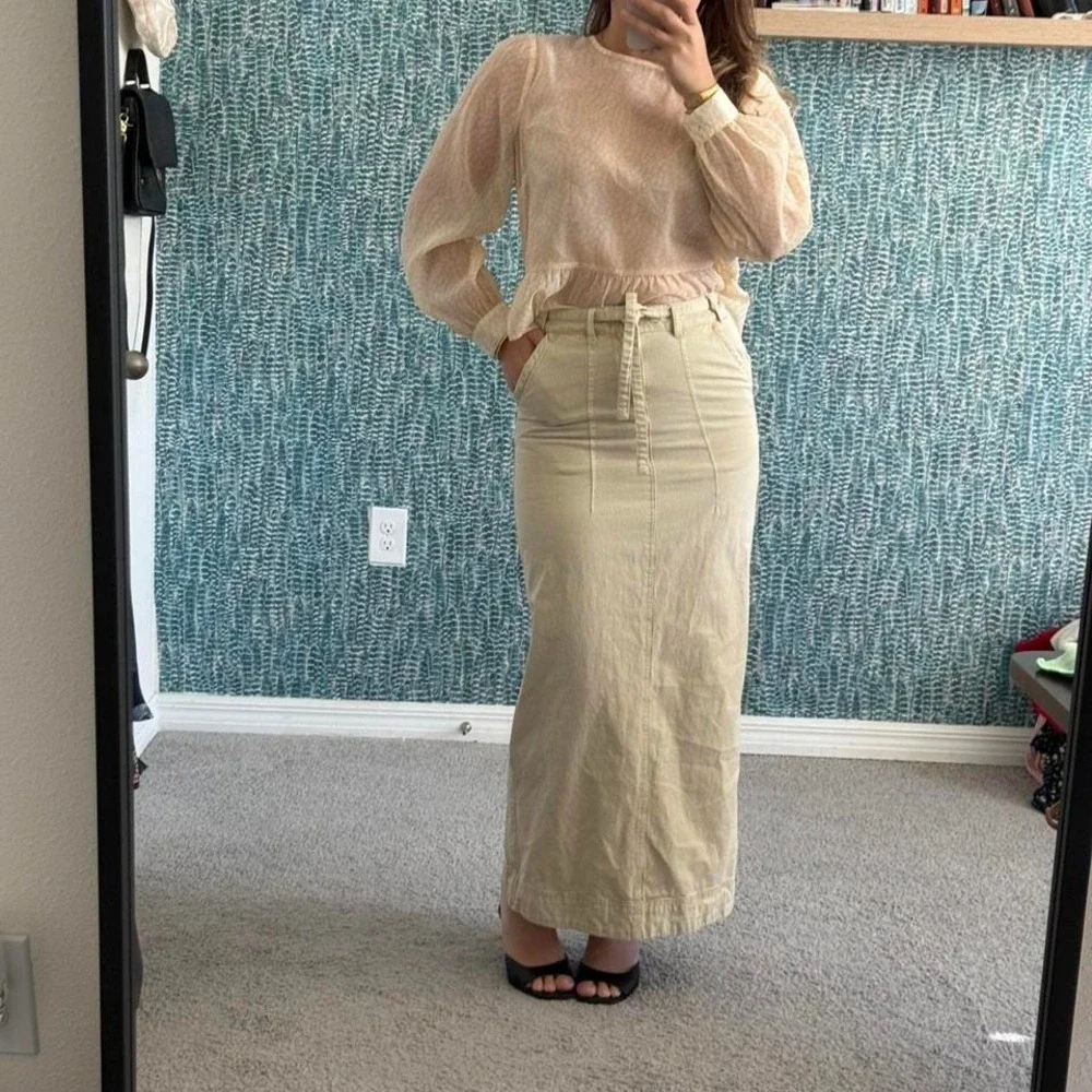 Free People Tan Denim Cargo Maxi Skirt - Picture 3 of 4